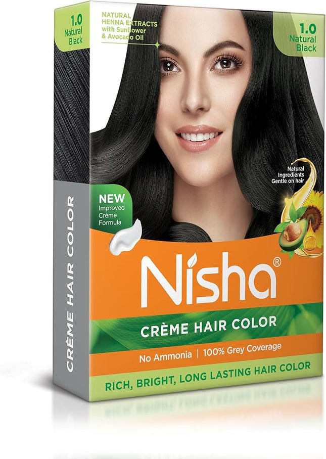Nisha Creme Hair Colour DIY Kit - Natural Black 1.0